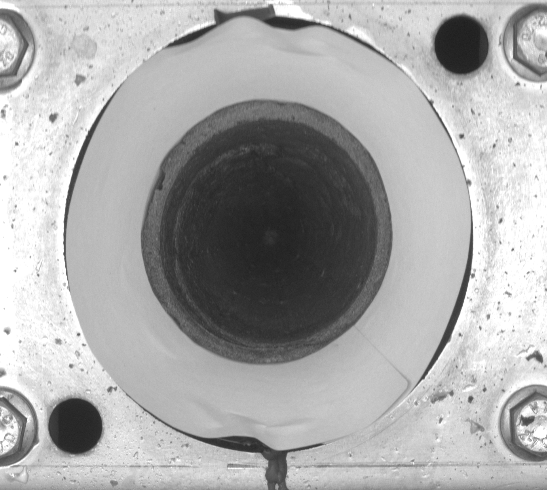 Top-view camera capture of a wafer cone and sleeve inside a production collar