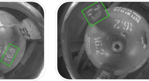 Cylinder images with detected marking regions highlighted