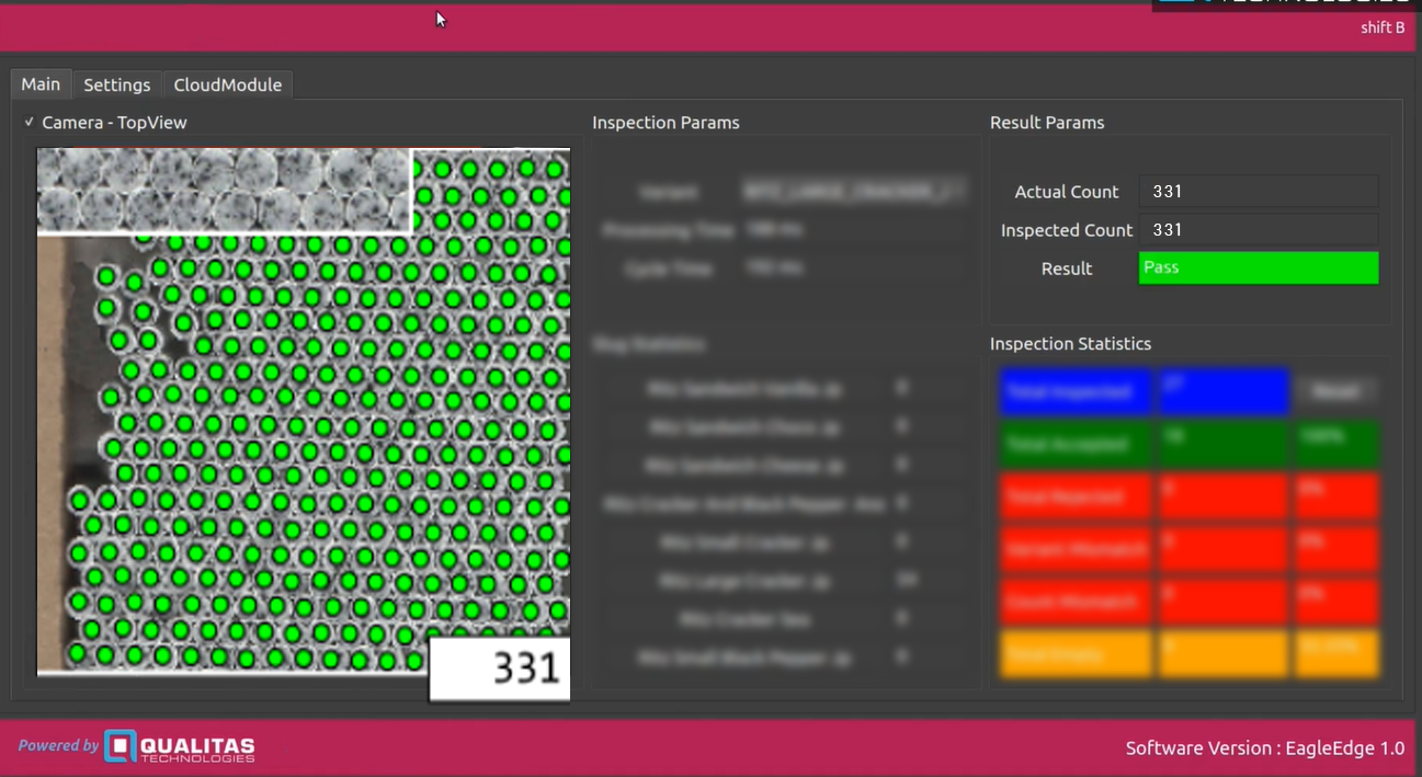 EagleEdge interface marking detected vials and displaying a count of 331